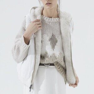 $9995 BRUNELLO CUCINELLI REVERSIBLE GOAT FUR LIGHT BEIGE VEST W/MONILI DETAIL